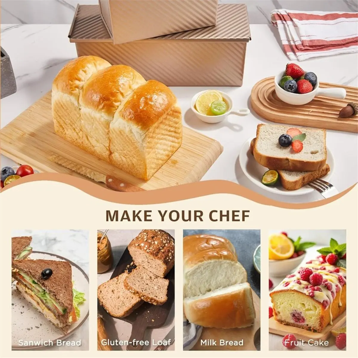 Rectangle Loaf Pan with Lid Non Stick Bakeware for Baking Bread Carbon Steel Corrugated Toast Box with Lid Bread Mould