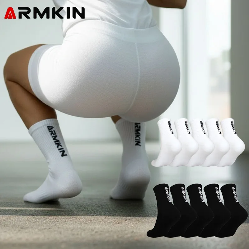 

10 пар женских носков ARMKIN, белые/черные, высококачественные мужские спортивные носки для активного отдыха, хлопковые носки до середины икры для бега и велоспорта, размер 37-44