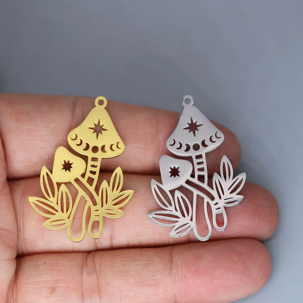 3pcs Mushroom Charms Star Moon Lady Body DIY Craft Tassels Earrings Necklace Jewelry Making Stainless Steel Pendant Accessories