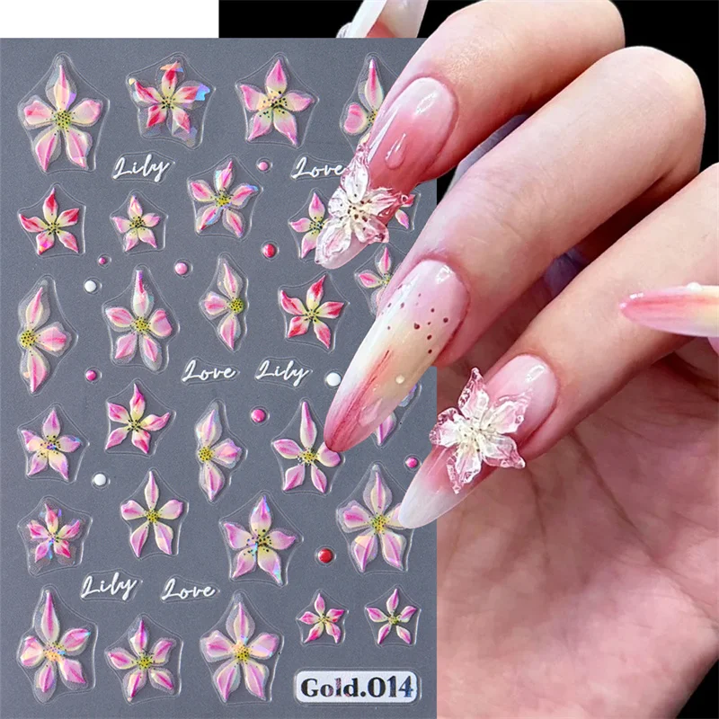 1 pc 5d Nagel aufkleber hochwertige exquisite Lilie Blume Gelee Design Nail Art Dekoration Acryl Slider Sommer Nail Art Aufkleber