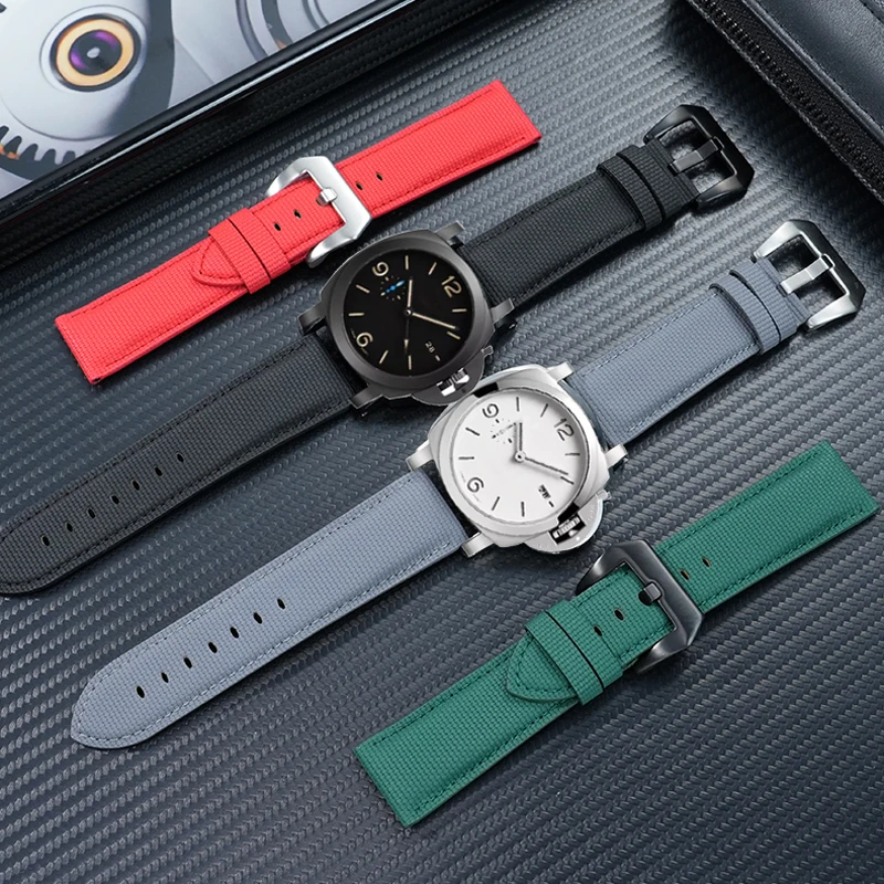 

22m 24mm 26mm For Panerai PAM111 PAM441 137 386 Breitling men Watch strap fluororubber +Leather Watchband Replacement Bracelet
