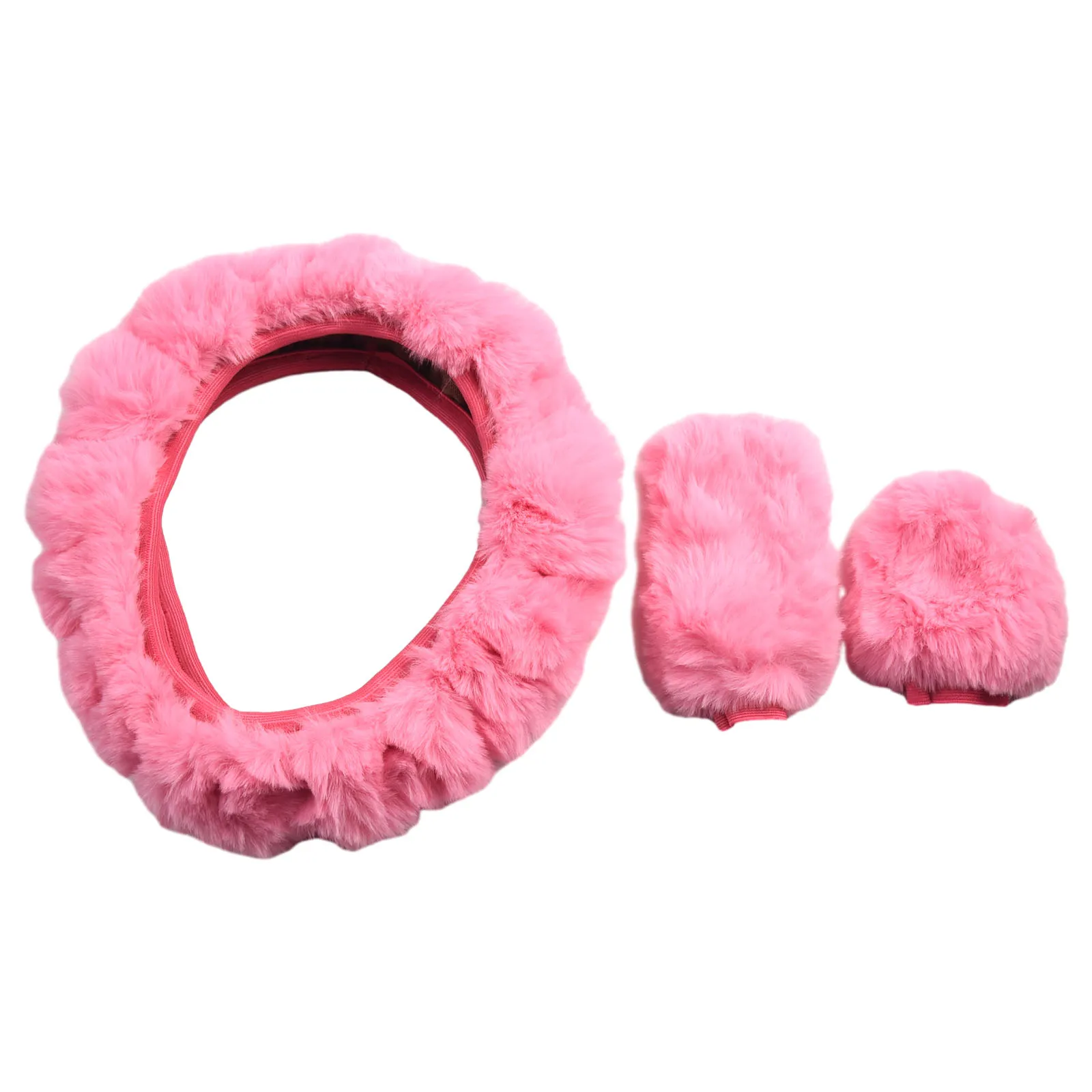 Thick Steering Wheel Cover 3pcs Set Soft Touch Faux Wool for Winter Warmth Compatible with 38cm Steering Wheel Size