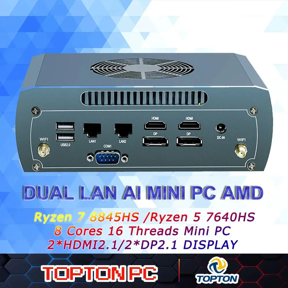 Novo mini pc dual lan ai amd ryzen 7 8845hs 8 núcleos 16 threads mini computadores 8k 4 * display mini desktop wifi6/bluetooth
