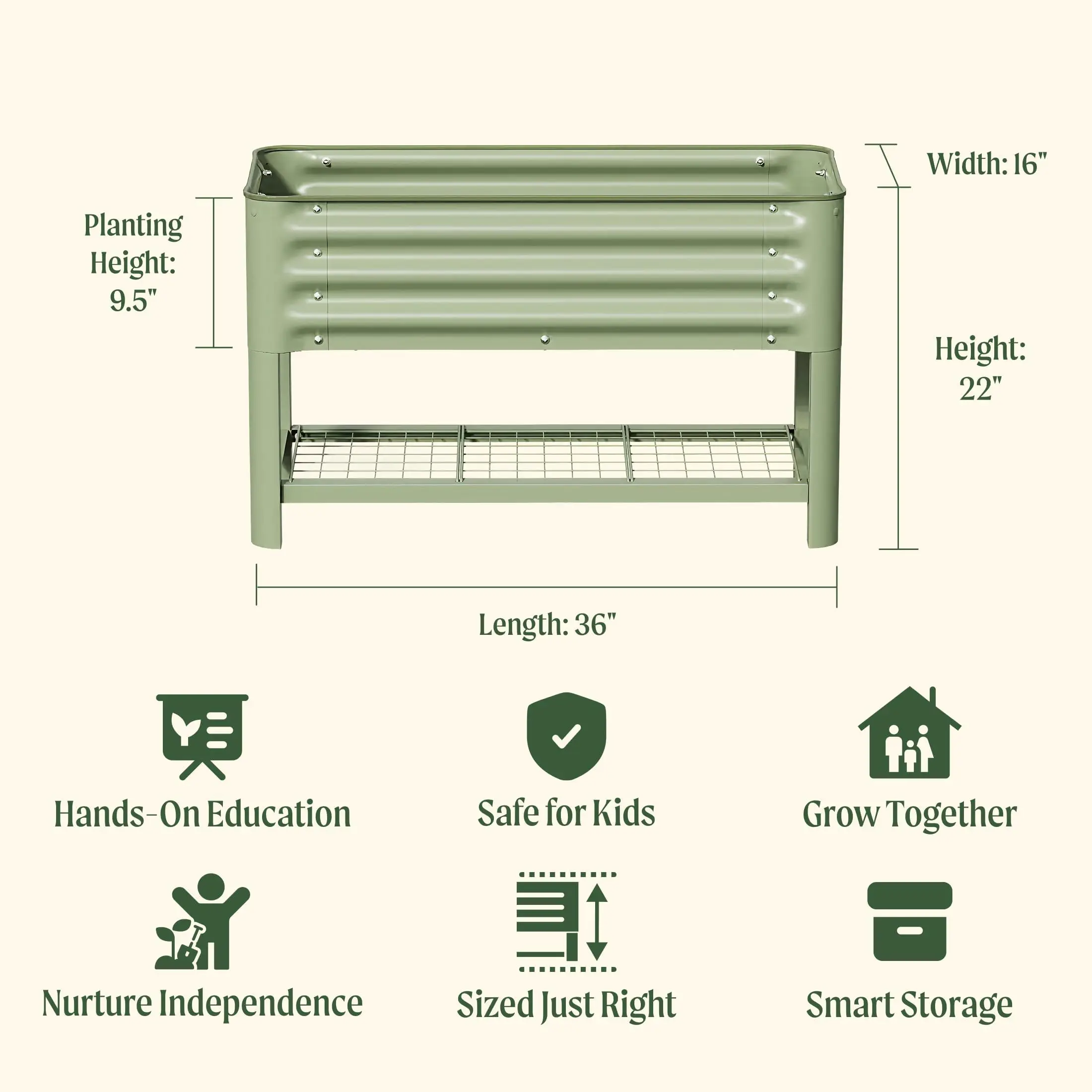 Elevated Raised Garden Bed for Kids Toddler, 16