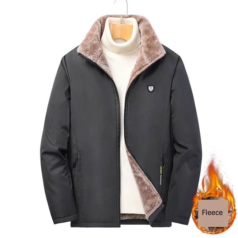 

New Coats Men Winter Solid Color Stand Collar Fashion Jacket for Men Business Casual Fleece Warm Outwear Men Clothing