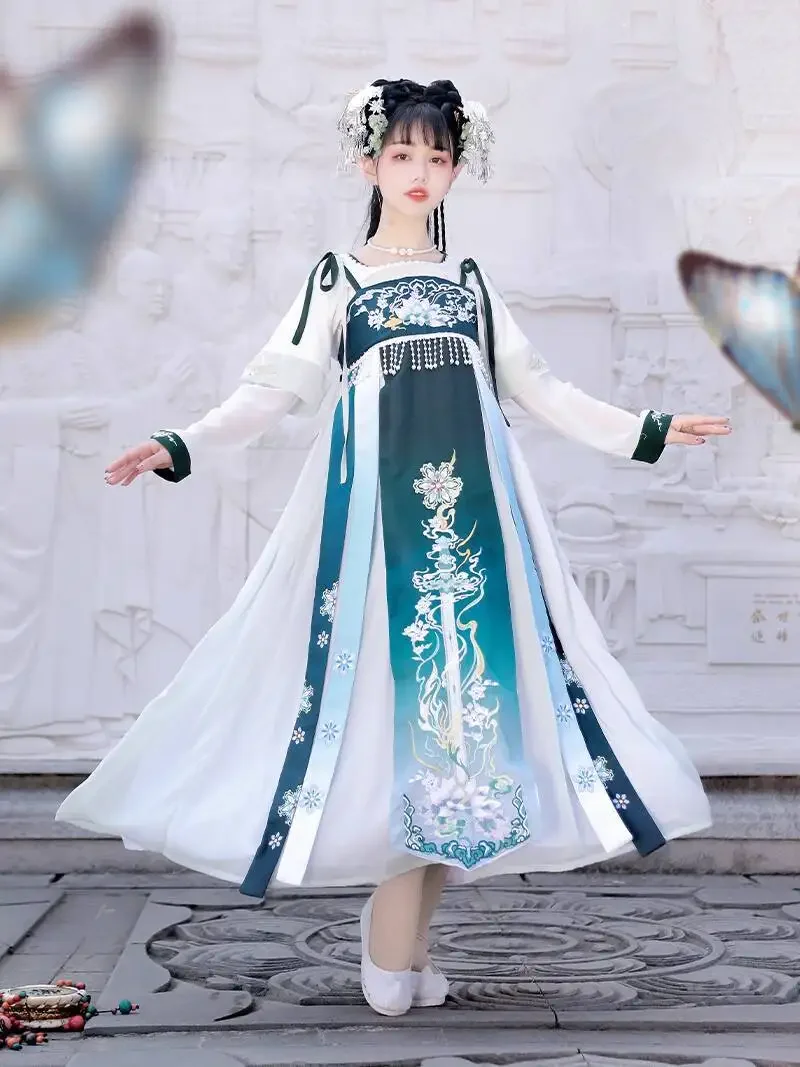 

Улучшение повседневной вышивки, фиеста, карнавал, Хэллоуин, косплей, новый ханьфу, женская юбка с элементами хань, длина груди, платье на бретельках