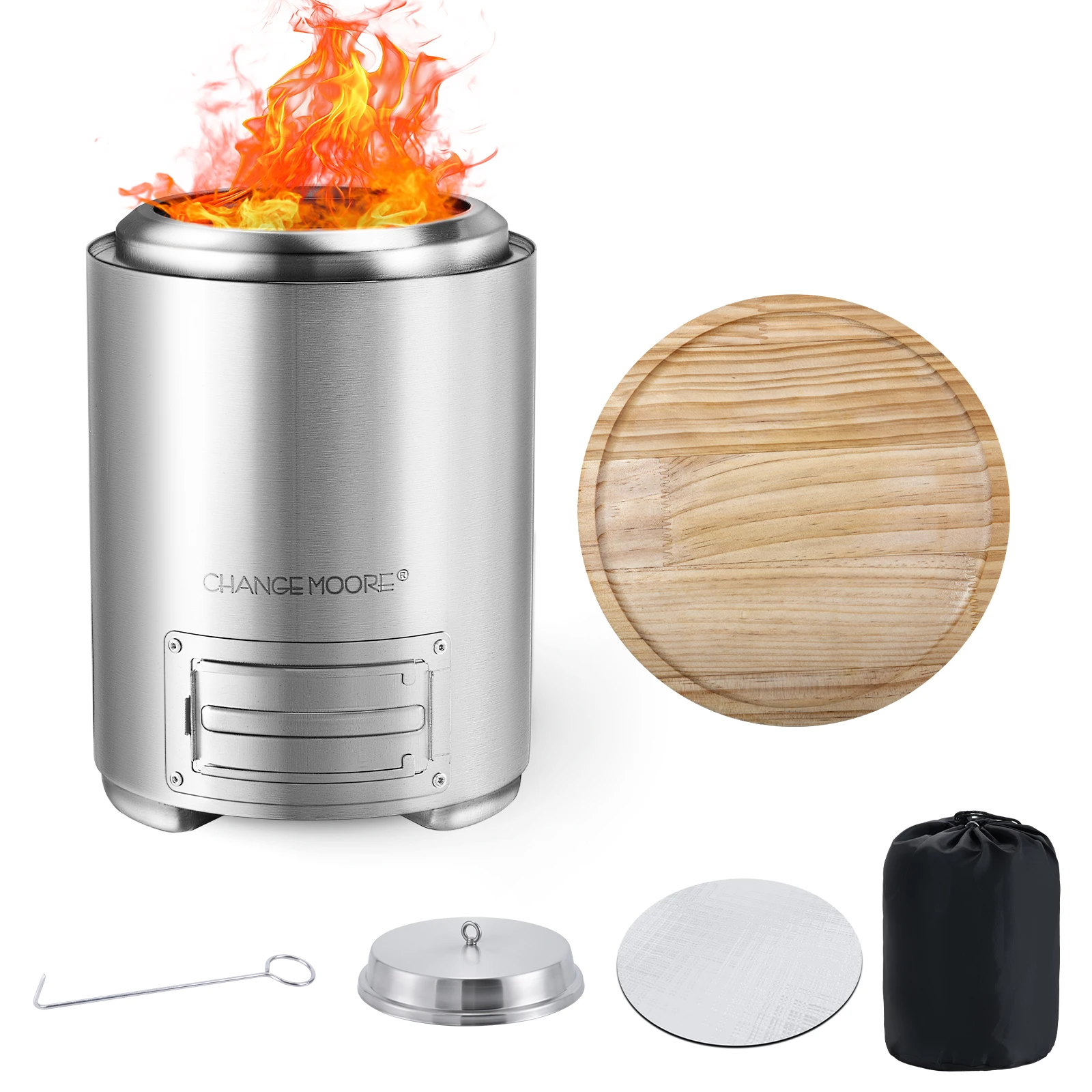 

Портативная бездымная походная печь с деревянным основанием, мини-печь из нержавеющей стали, обогреватель, принадлежности для пикника