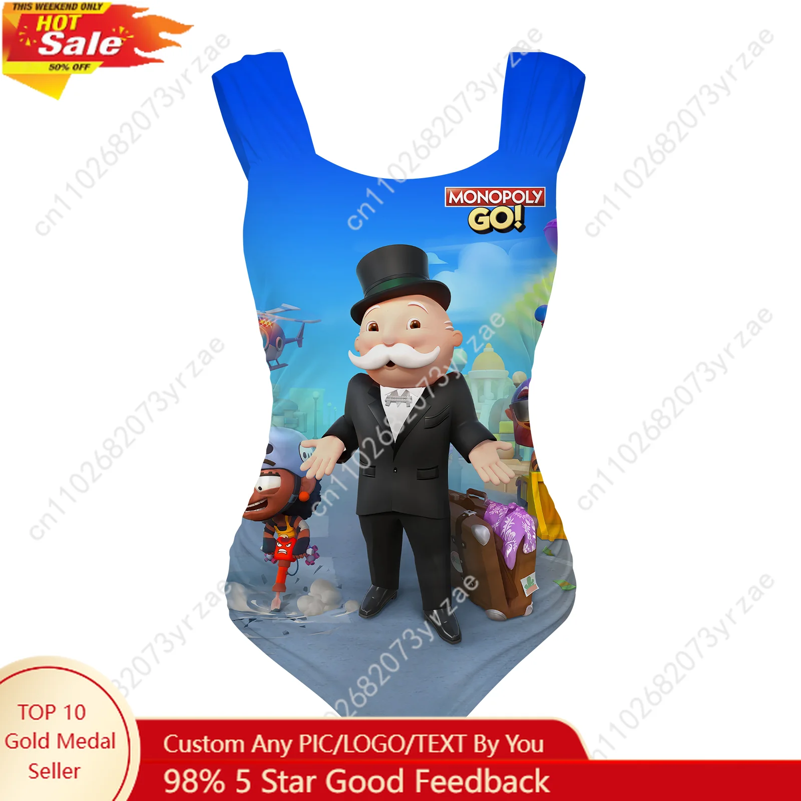 

Monopoly Go! One Piece Swimsuit Wide Strap Womens Bathing Suits Personalized Swimwear Pool Party Sexy Bikini Custom Made Suits