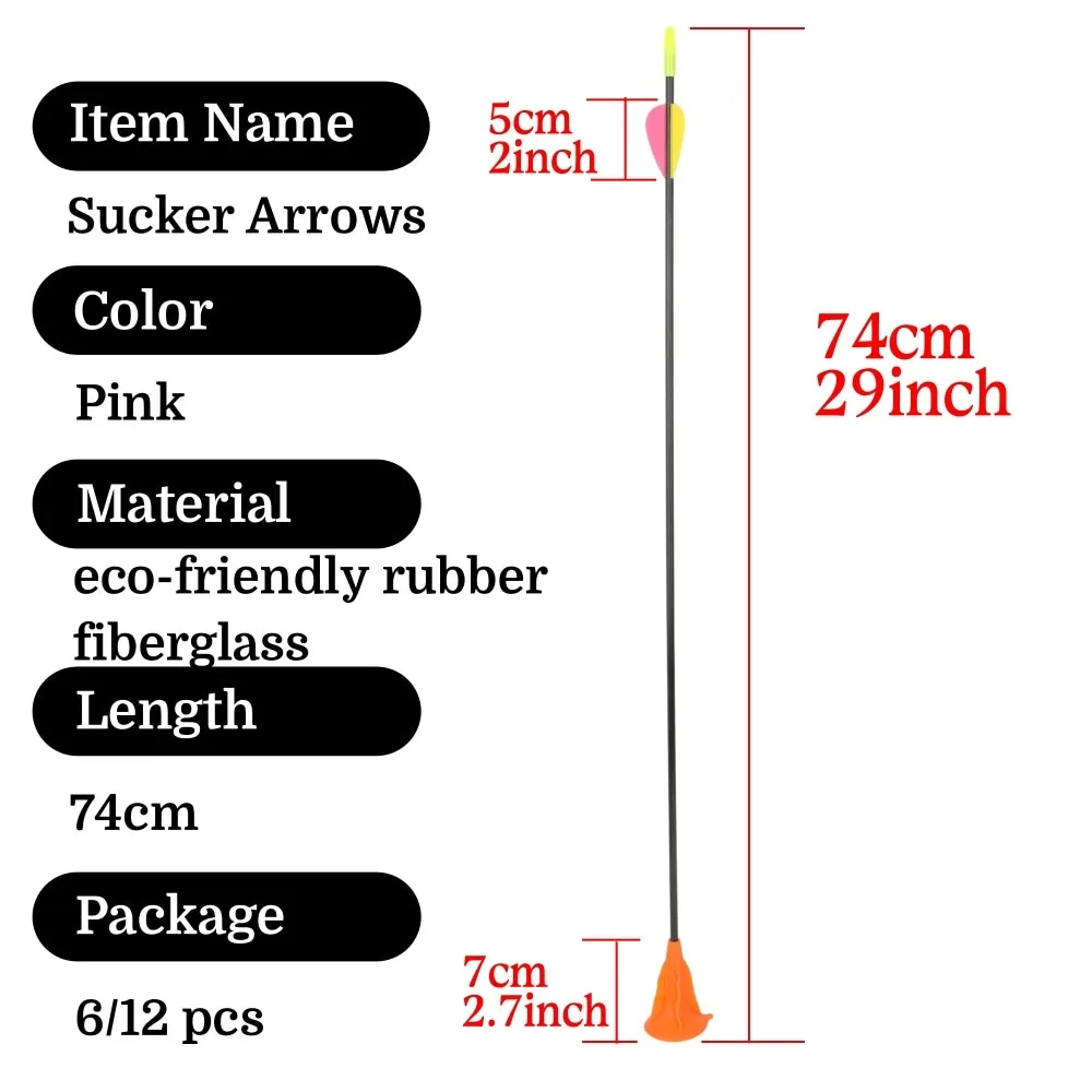 Suction Cup Tip Archery Arrows 6/12PCS Fiberglass Build Safe Practice Arrows for Shooting Games Skill Training