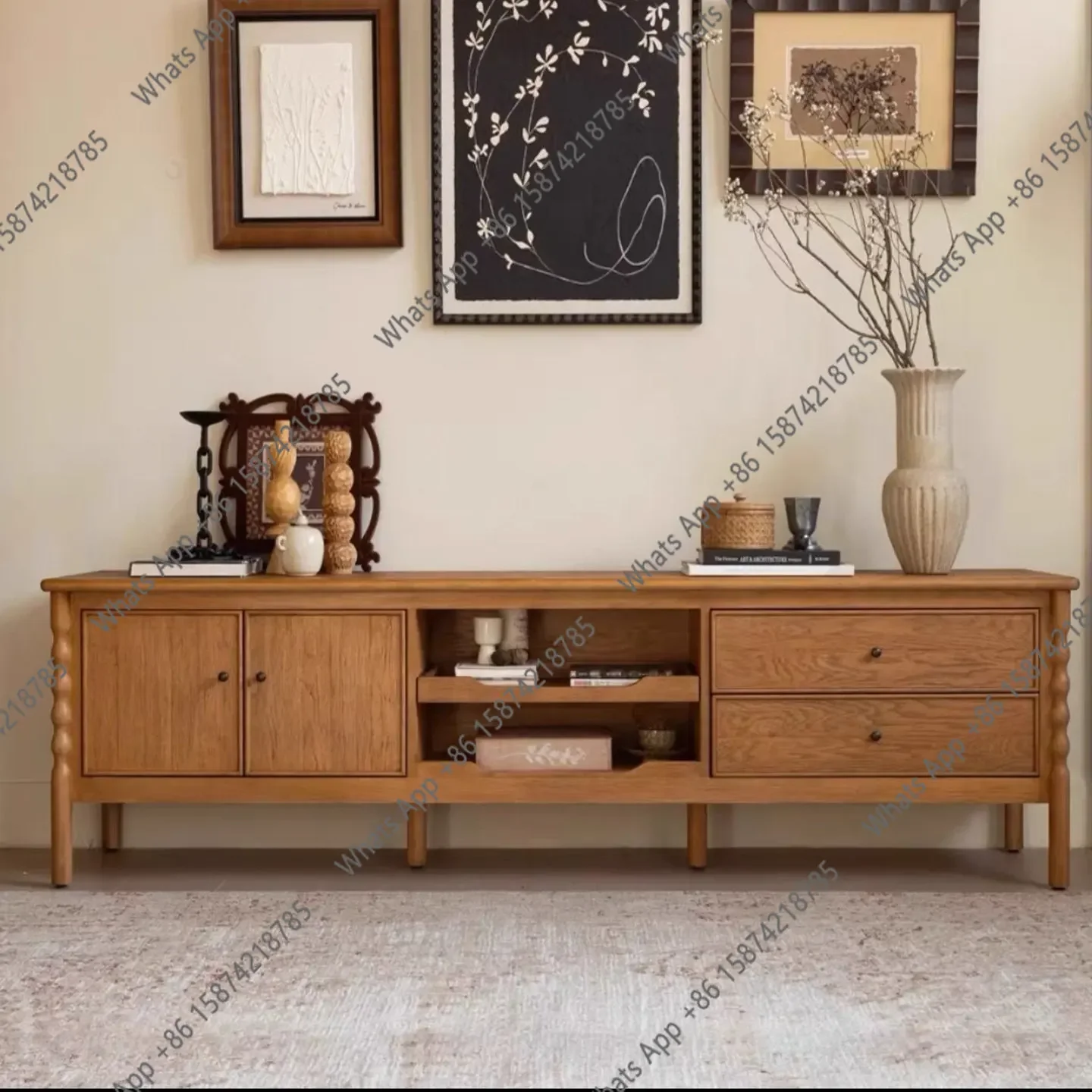 

Medieval Style Solid Wood Wall-walled Dining Side Pantry Cabinet Living Room TV Chest Of Drawers Log Storage Cabinet X