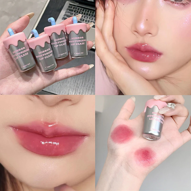 1Pc Cappuvini Mini Carino Tazza di Paglia A Forma di Lucidalabbra Idratante Trasparente Acqua di Lunga Durata Lip Smalto Facile Colorazione Rossetto