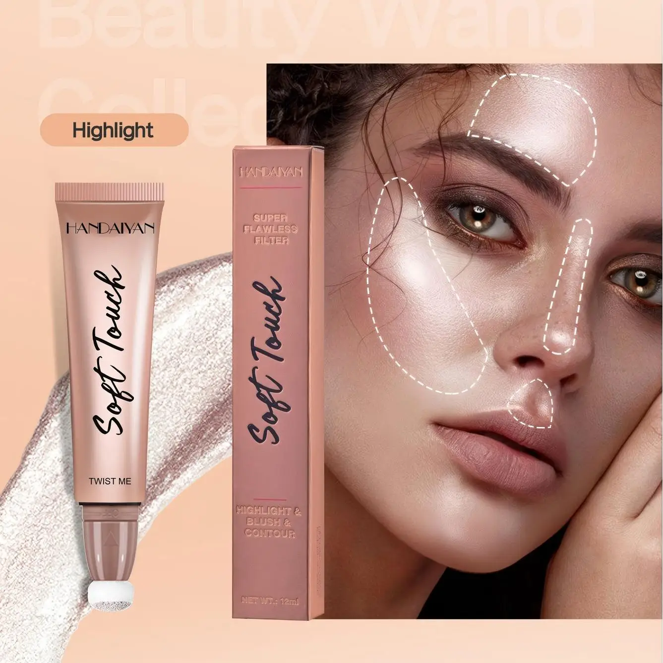 แท่งคอนทัวร์มัลติฟังก์ชั่น 4 สีสำหรับใบหน้า, ไฮไลท์เนื้อแมท & ดินสอแต่งหน้าบลัชออน, เครื่องมือแต่งหน้าสำหรับปั้นจมูกและแก้ม