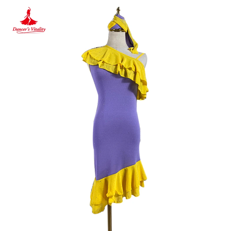 Belly Dance Suit V-neck Top Half Sleeve Short Skirt Set Profession Custom Female Child Adult Sequins Performance Clothing