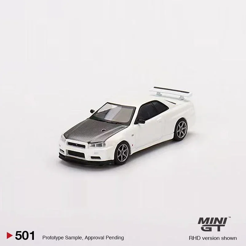 MINIGT-modelo de coche Skyline GT-R (R34) v-spec II N1, vehículo fundido a presión de aleación #501 RHD, 1:64