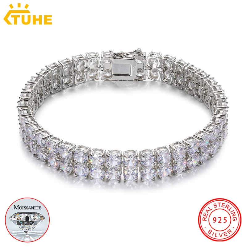 

Custom Luxury Tennis Bracelet Silver 925 Moissanite 3mm-5mm 2 Row Tennis Bracelet For Women Men Hip Hop Jewelry