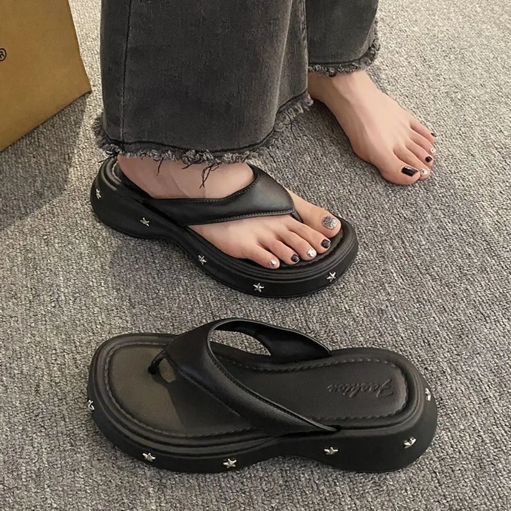 Solid Color Y2K Platform Flip Flops Soft EVA Wedges Thong Sandals Non-Slip Toe Spring Beach Slippers Women Women image 2