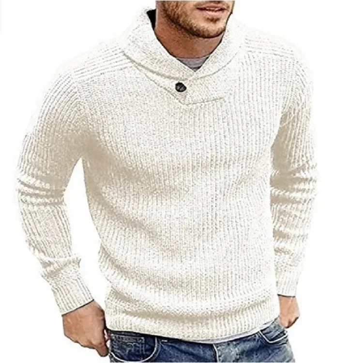 Autumn and Winter Men's Pullover Sweater, European and American Fashion, Slim-fit, Long-sleeved, Lapel Knitted Sweater S-2XL