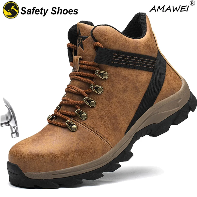 AMAWEI Indestructible Safety Shoes waterproof  Men Anti-smashing Steel Toe Work Boots Sneakers Male Puncture Proof Safety Shoes