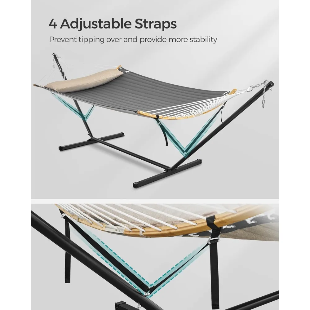 Rede com suporte, rede acolchoada com espalhadores de bambu curvos, travesseiro, 78,7 x 55,1 polegadas, rede acolchoada portátil segura