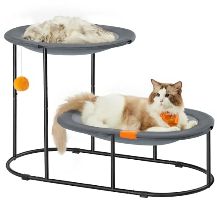 

2-Tier Elevated Cat Hammock Bed, Breathable Furniture for Multi-Cat Households Indoor and Outdoor, with Removable Washable Mesh