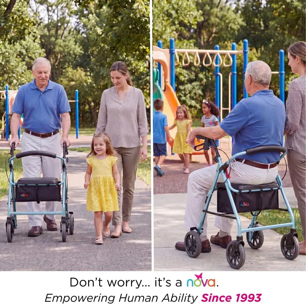 

Zoom 22 Rollator Walker for Seniors, Rolling Walker with Locking Hand Brakes, Padded Seat amp 8 Wheels, Lock N Load for Easy Tr