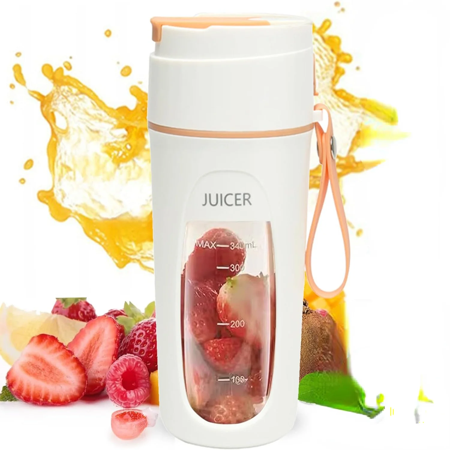 Tragbare Mixer mit Strohhalm und Reinigungsbürste, 340 ml Mixer in persönlicher Größe für Shakes und Smoothies mit 10 Klingen, USB-Aufladung