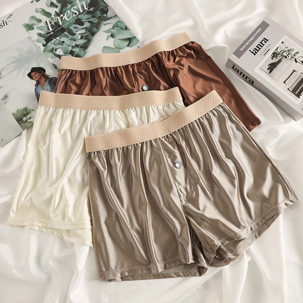 Men Ice Silk Smooth Solid Boxer Shorts Fly Open Loose Home Wear Underwear Ultra-thin Breathable Comfortable Trunks