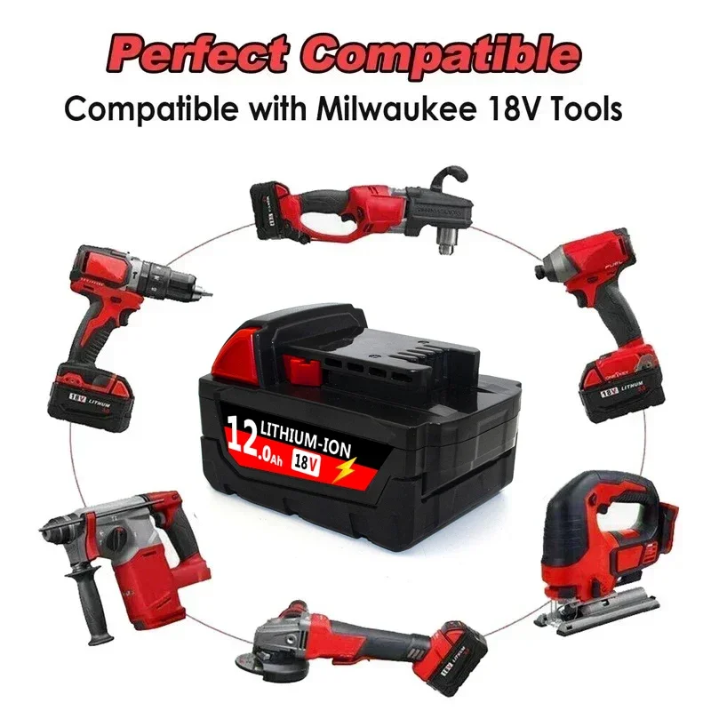 Batteria originale per elettroutensili Milwaukee M18, caricabatterie, BR, XC, 18 V, 12000 mAh M18B5, 48-11-1860, batteria 21700 integrata