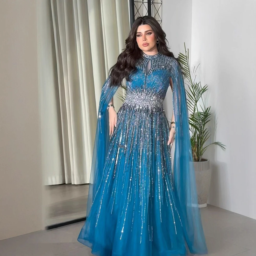 Luxury Modest Blue Beaded Evening Dress with Cape Sleeves  My Real  Experience Wearing the Serene Hill