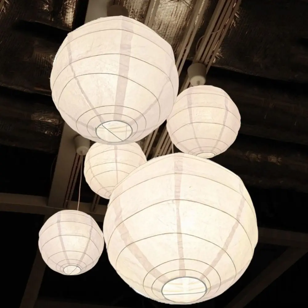 Noguchi Style Spherical Paper Lantern Large Round Vintage Pendant Lamp LED Compatible Warm Atmosphere Chandelier Kitchen Island