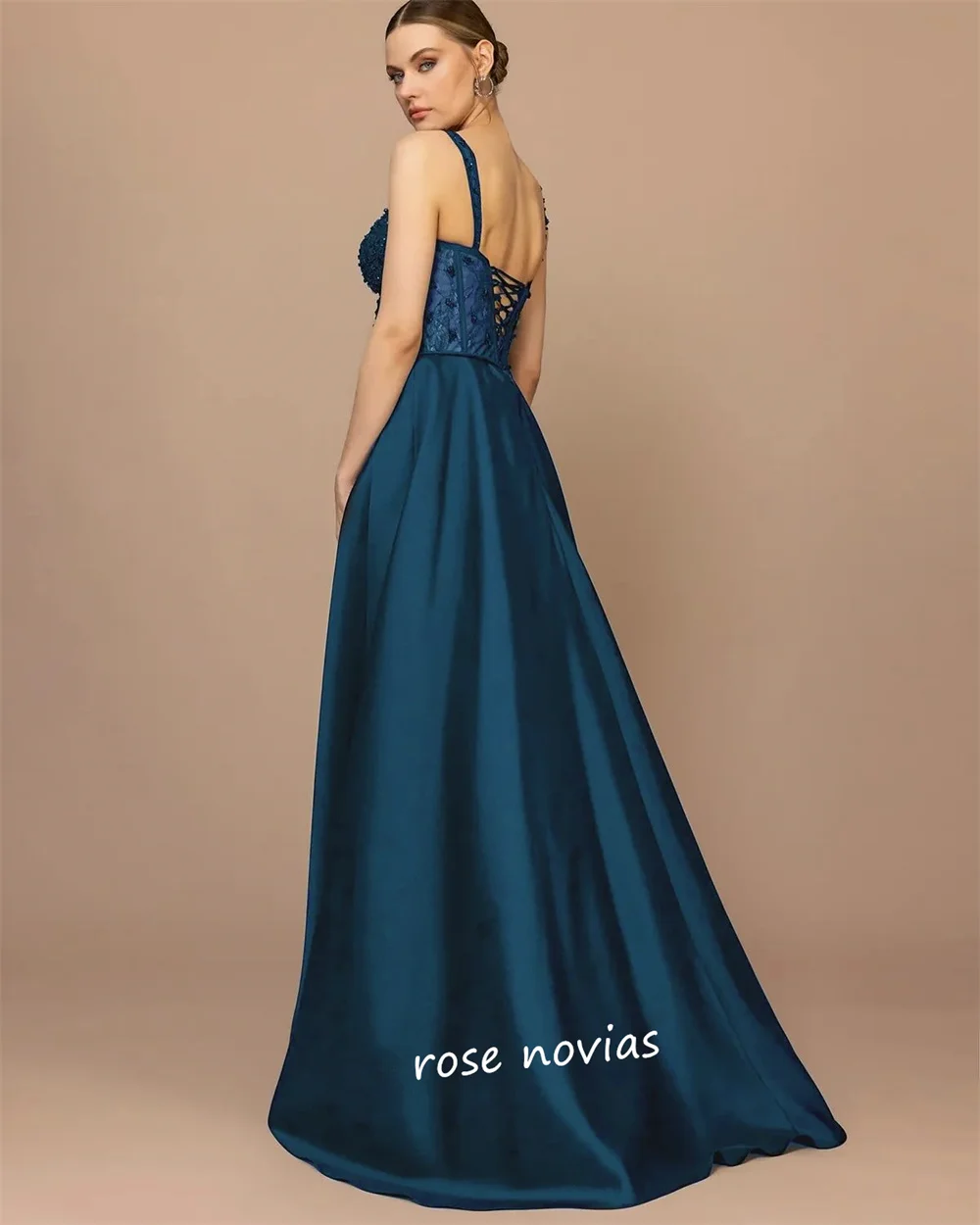 تخصيص Charmeuse الديكور حجر الراين السباغيتي حزام ألف خط فساتين طويلة النساء الفاخرة مساء مناسبة مخصصة أنيقة رسمية #4