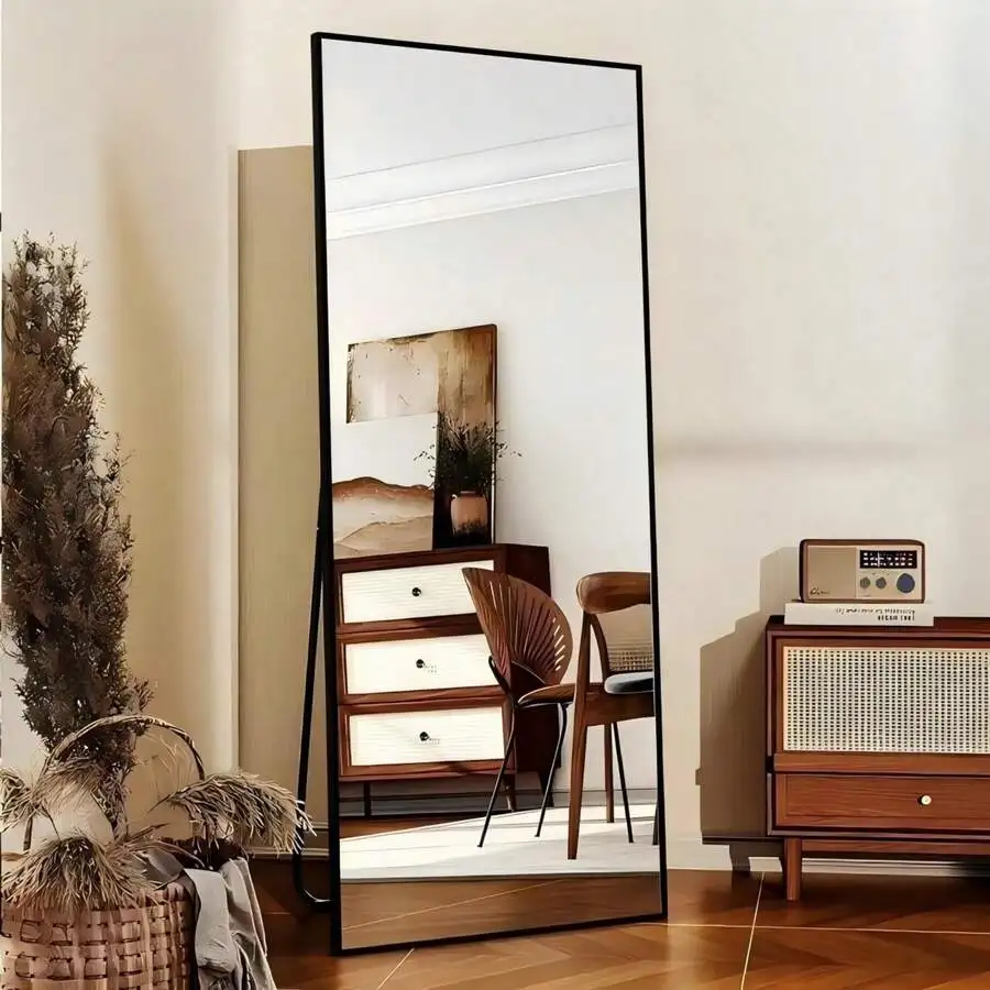 64'X21' Full Length Mirror RecFloor Mirror Wall-Mounted Leaning Mirror, Black