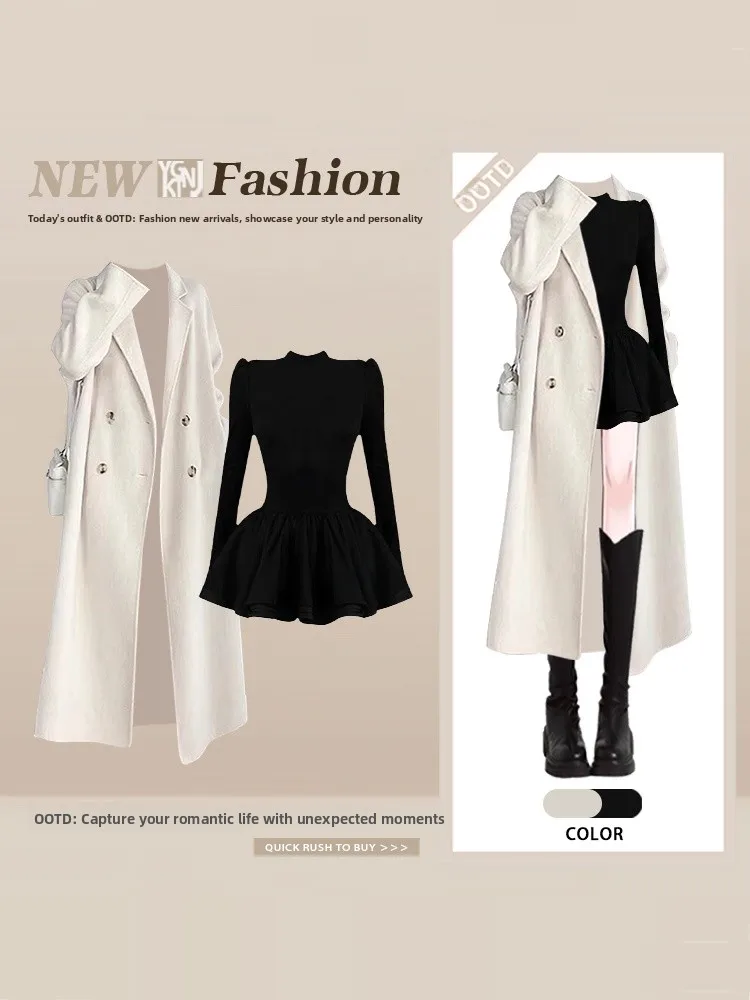 Zima 2025 Nowości Damskie Proste Zestawy Dwuczęściowe Elegancki Długi Płaszcz Dr Small Fraance Lekki Maturi