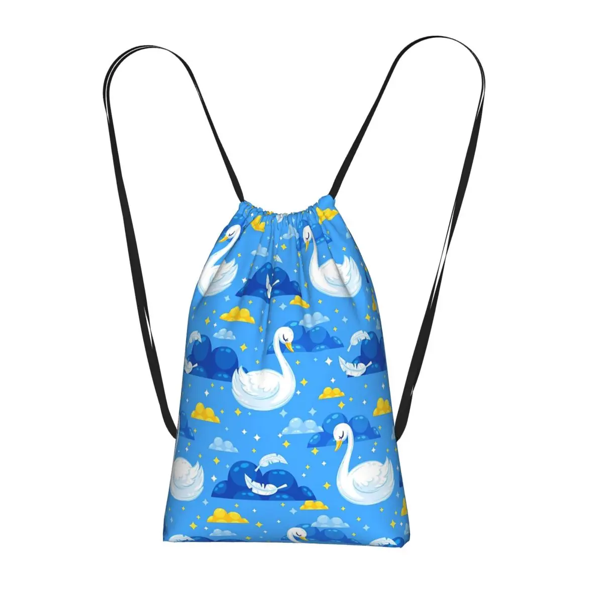 

Cartoon Elegant White Swan Pattern Backpacks Fashion Drawstring Bags Sports Bag Book Bags for Travel Students