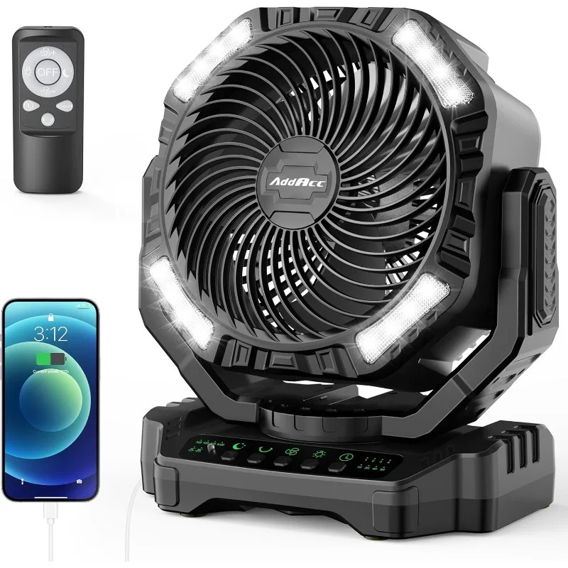 AddAcc 40000mAh Battery Operated Camping Fan,Rechargeable Floor Fan,Auto Oscillation Remote Control Timer - Cordless Outdoor Fan