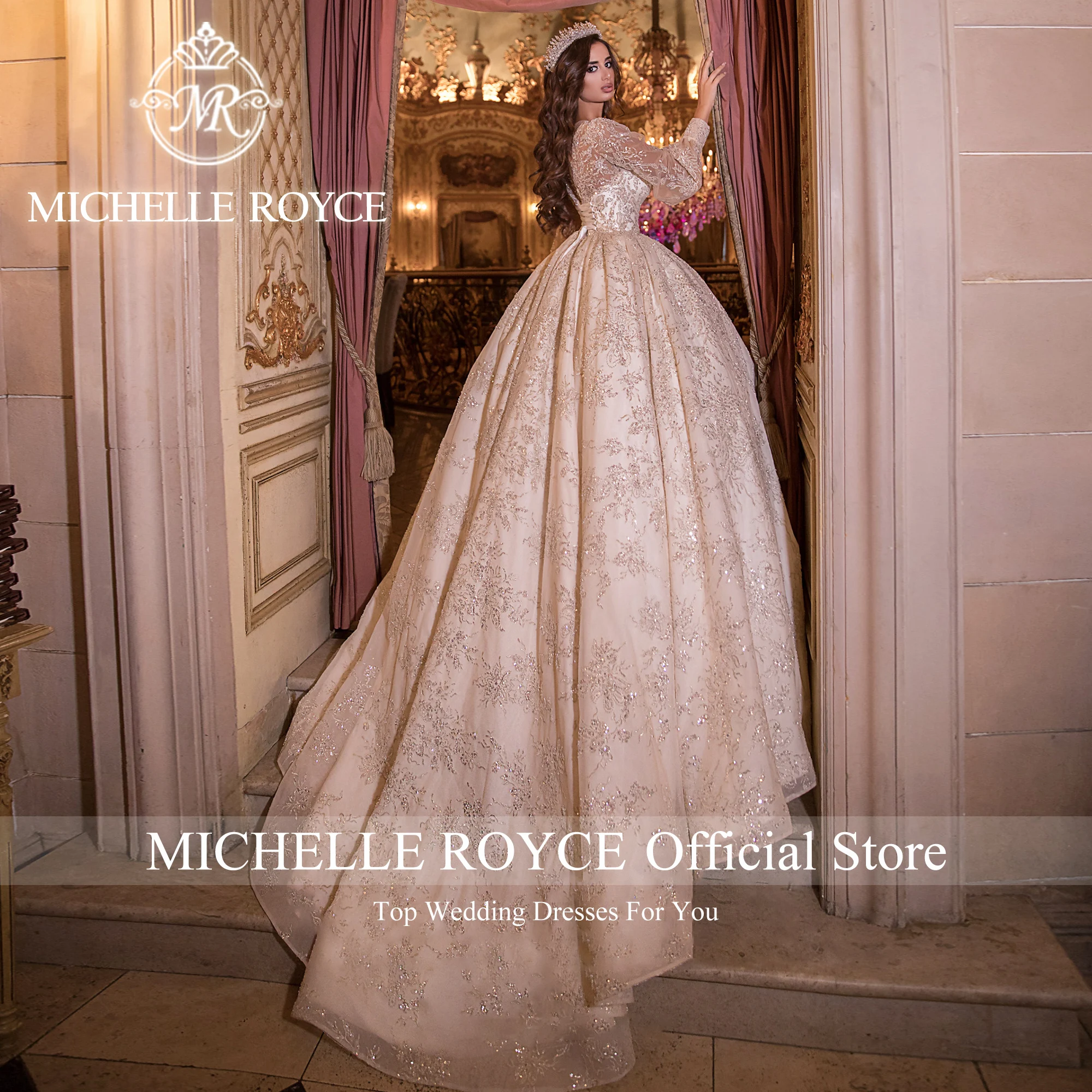 Michelle Royce Luxus Ballkleid Brautkleider für Frauen Puff ärmel schimmernd Pailletten Brautkleid Vestidos de Novia