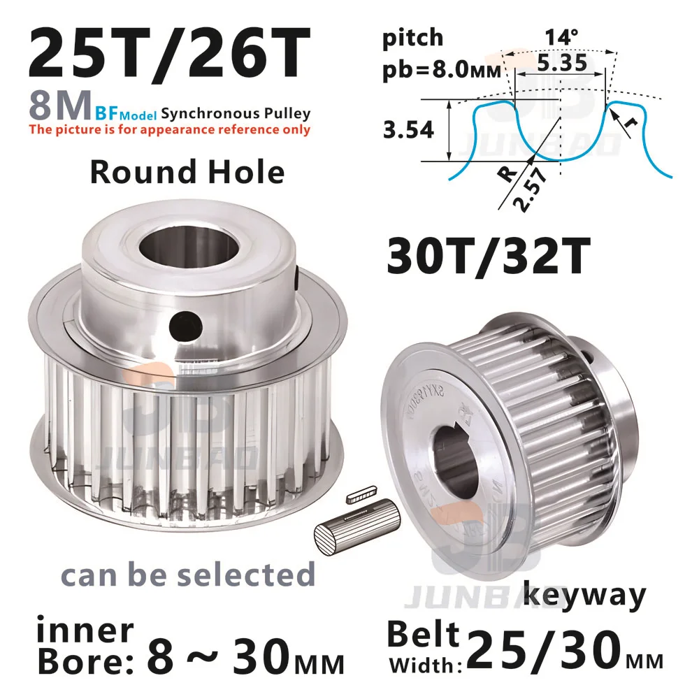 

HTD8M BF Model 25T 26T 30T 32Teeth synchronous wheel Belt Width 25 30MM Bore 8 10 12 To 30MM 8M Timing pulley D printer parts