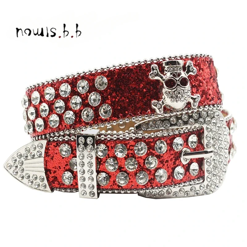 

Skull Western Rhinestones Belt Studded Diamond Cinturones Goth Style Crystal Diamond Waistband Jeans Accessories