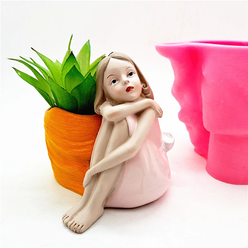 Little Girl Flower Pot Silicone Mold DIY Handmade Gypsum Resin Concrete Crystal Dropping Glue Mold Craft Production