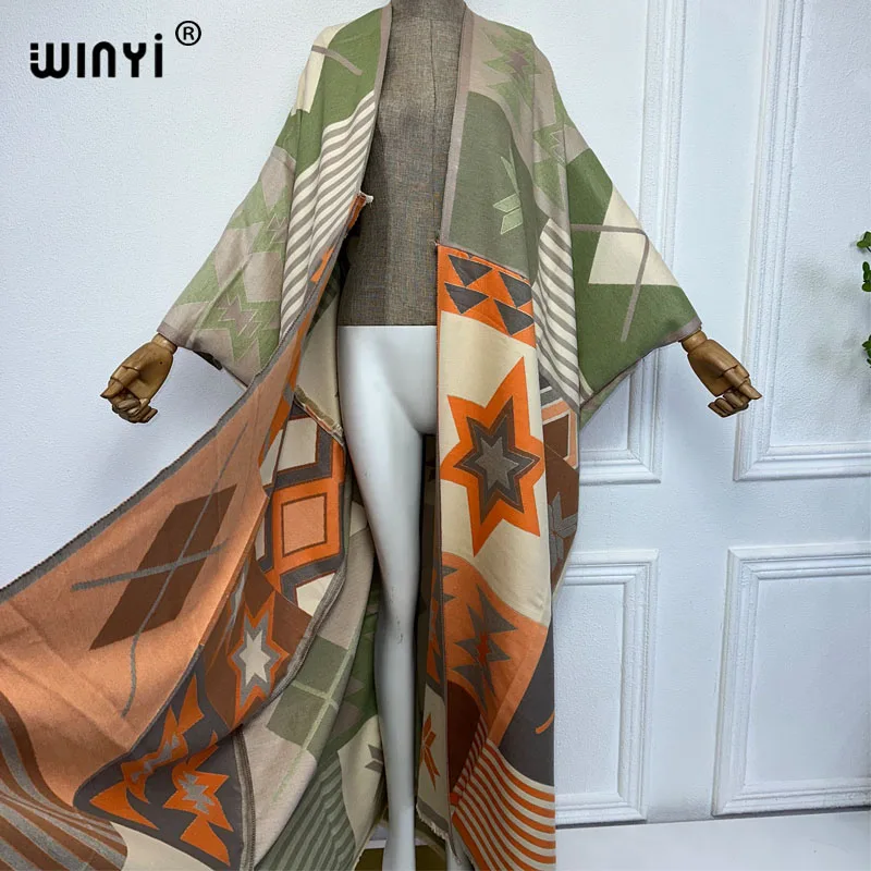 WINYI moda zimowa kimono dla kobiet Retro luźny płaszcz gruby ciepły długa sukienka modny kardigan bliskowschodni zima abaya