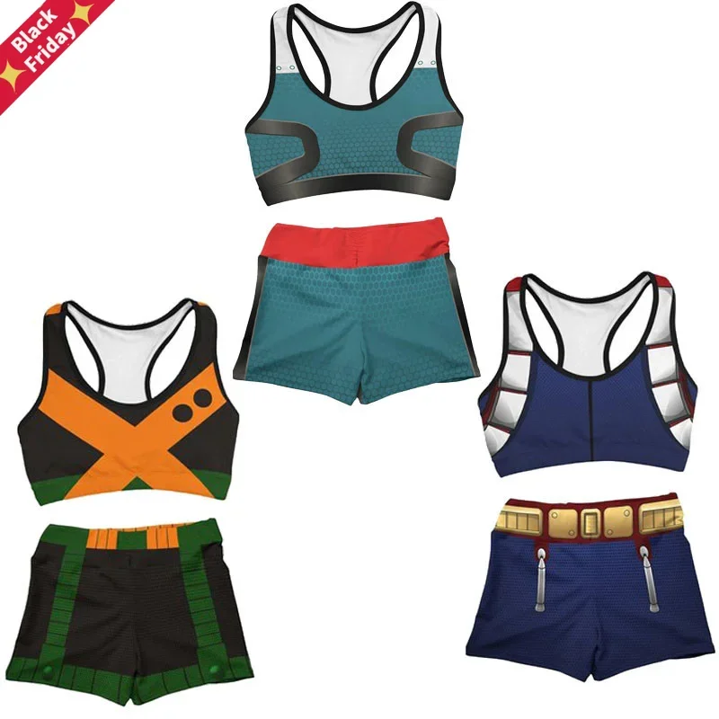 My Hero Academia Bakugou Katsuki Midoriya Izuku Cosplay Gym Sports Underwear Swimsuit Beach Shorts Vest Swimming Pants Costumes