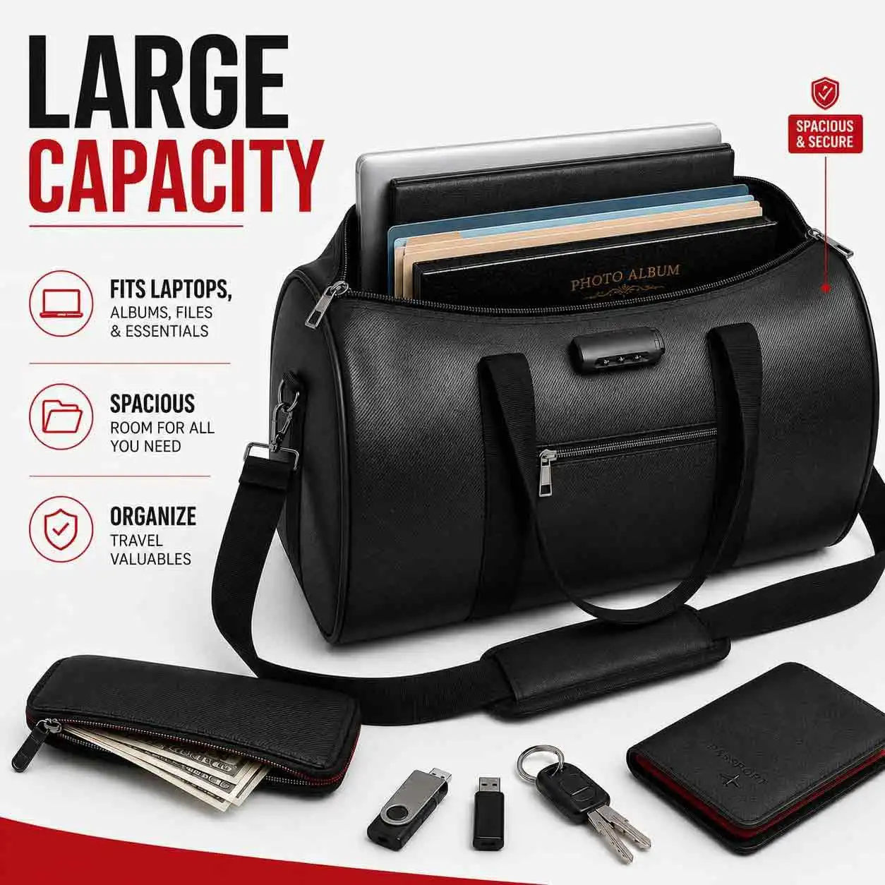 Fireproof Waterproof Document Bag with Lock Silicone Coated Fiberglass Emergency Bag with Shoulder Strap for Laptop Cash