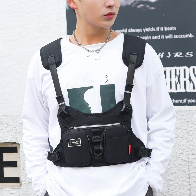 Reflective Sports  Bags For Men 2023 New Chest Rig Bag Hip-hop Male Nylon Chest Vest Pocket Functional Streetwear Men Waist Bag