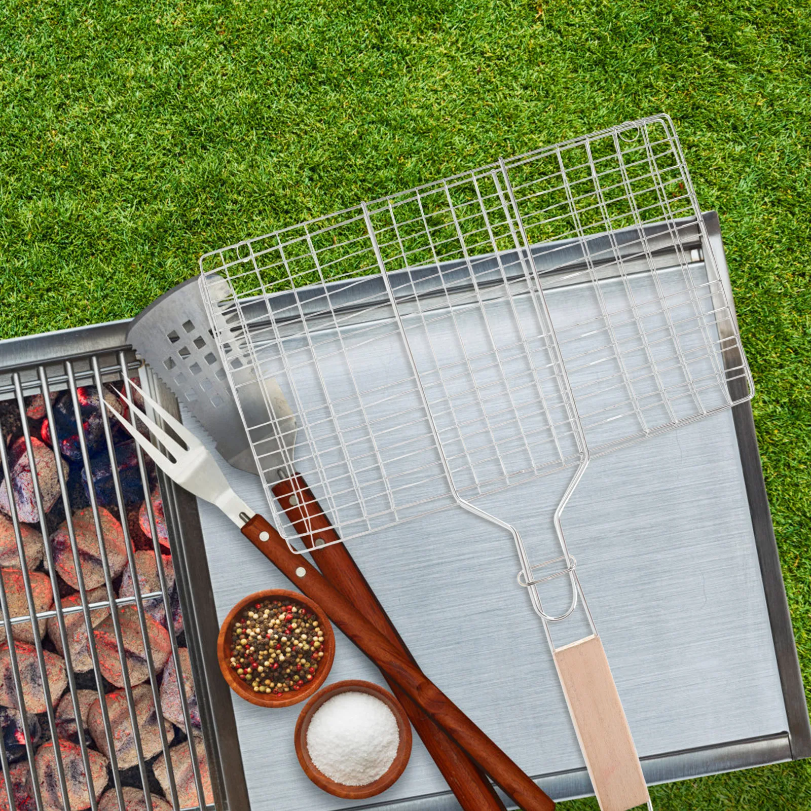 

Fish Grill Basket Heavy Duty Iron Bbq Mesh Rack For Camping Outdoor Grilling Vegetables Steak Shrimp Chicken Wings
