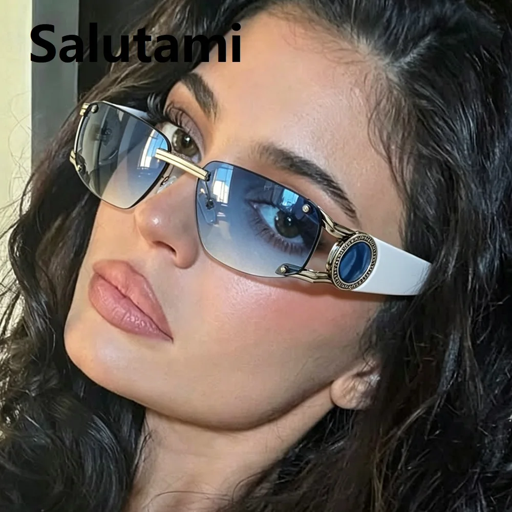 Rahmenlose Y2k-Sonnenbrille für Männer und Frauen, Unisex, rechteckig, randlos, Hip-Hop, Farbverlauf, coole Mode, Fahrbrille, UV400