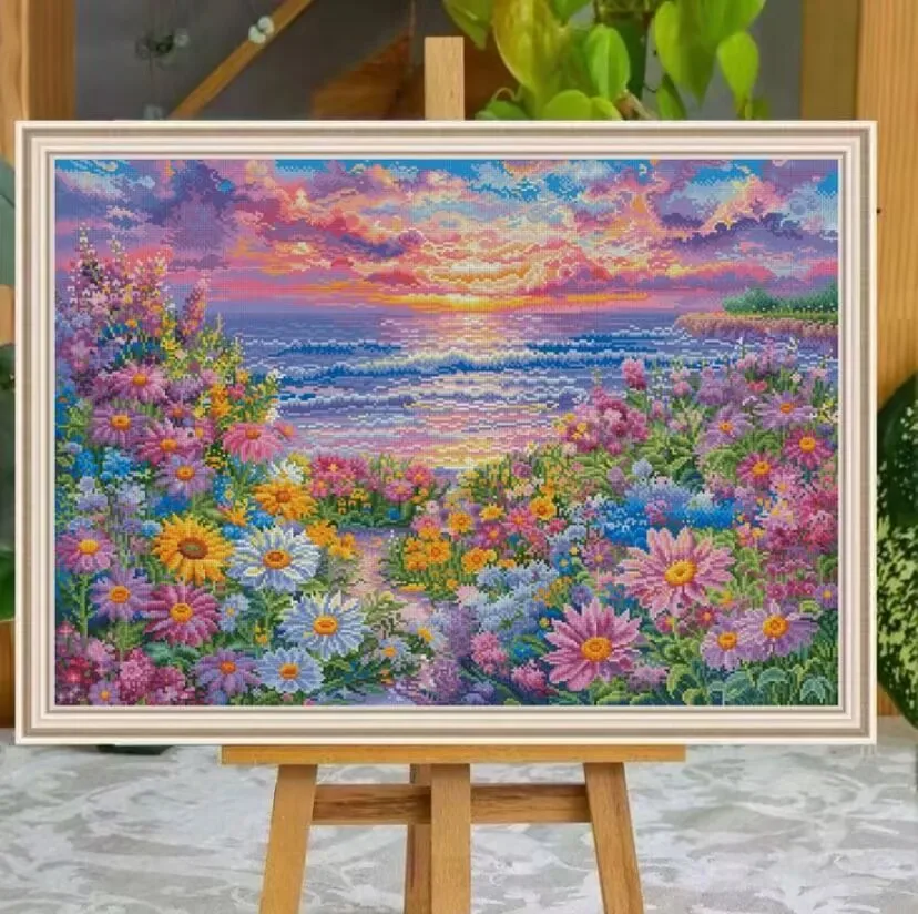 

9CT 100X75CM цветы морское рукоделие, DIY гостиная печатная вышивка крестиком, набор для вышивания полная хлопковая нить