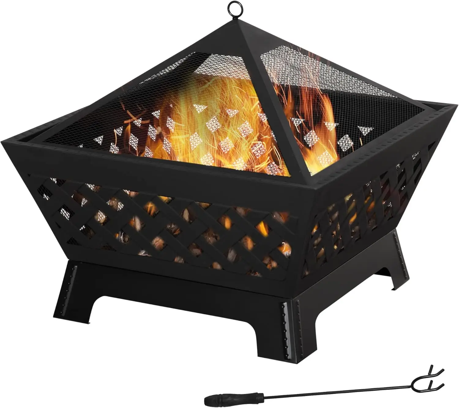 

26 Inch Outdoor Fire Pits, Bonfire Wood Burning Firepit Bowl, Camping Fire Pit with Spark Screen Cover, Poker for Patio,Backyard