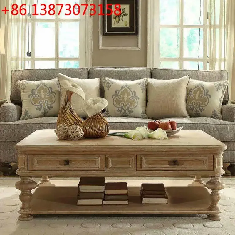 

American country living room solid wood retro coffee table old carved rectangular tea table coffee table
