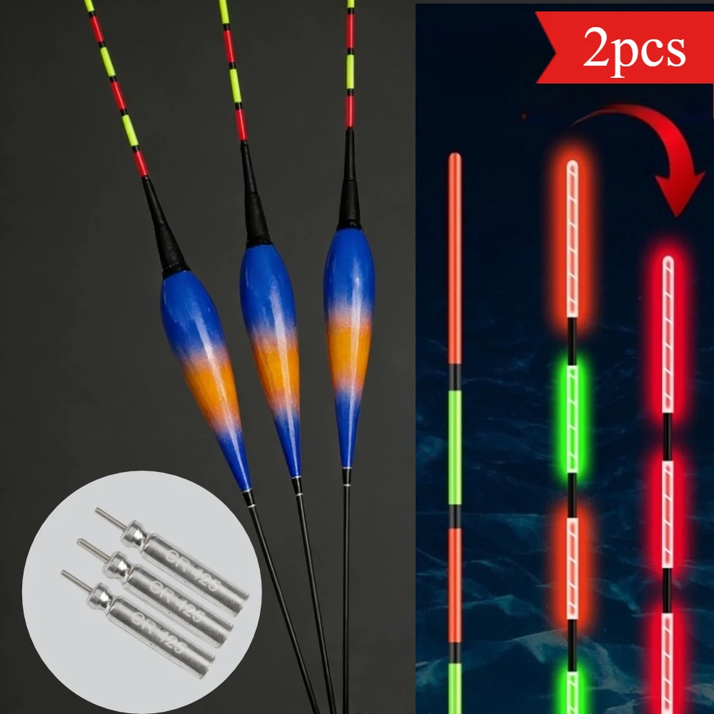 2pcs Electronic LED Fishing Float Luminou Night Fishing Bobber High Sensitivity With Battery Freshwater Fishing Tackle Accessory