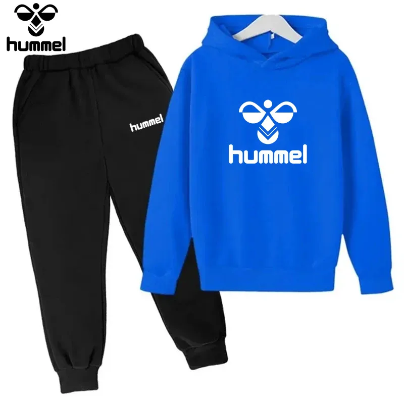 HUMMEL brand Children\'s hoodie Coat + Pants Suit Boys Girls 3-12 years old Children\'s clothing Black fashion casual toddler swea